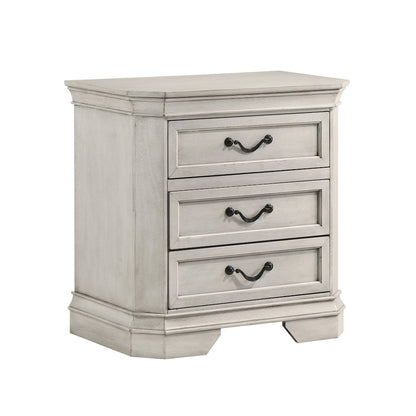 Maderne Wood 3-Drawer Nightstand, Antique White Finish