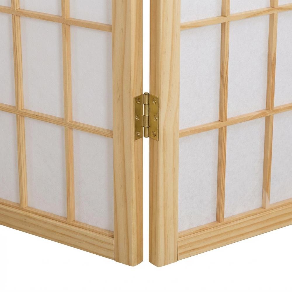 Natural 4-Panel Wood Folding Room Divider, Rice Paper, 71 Inch