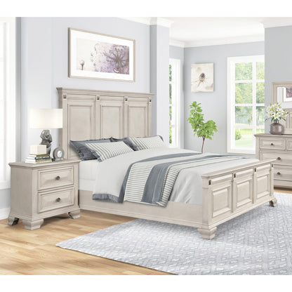 Renova 3-Piece Distressed Parchment Bedroom Set, King Bed with 2 Nightstands