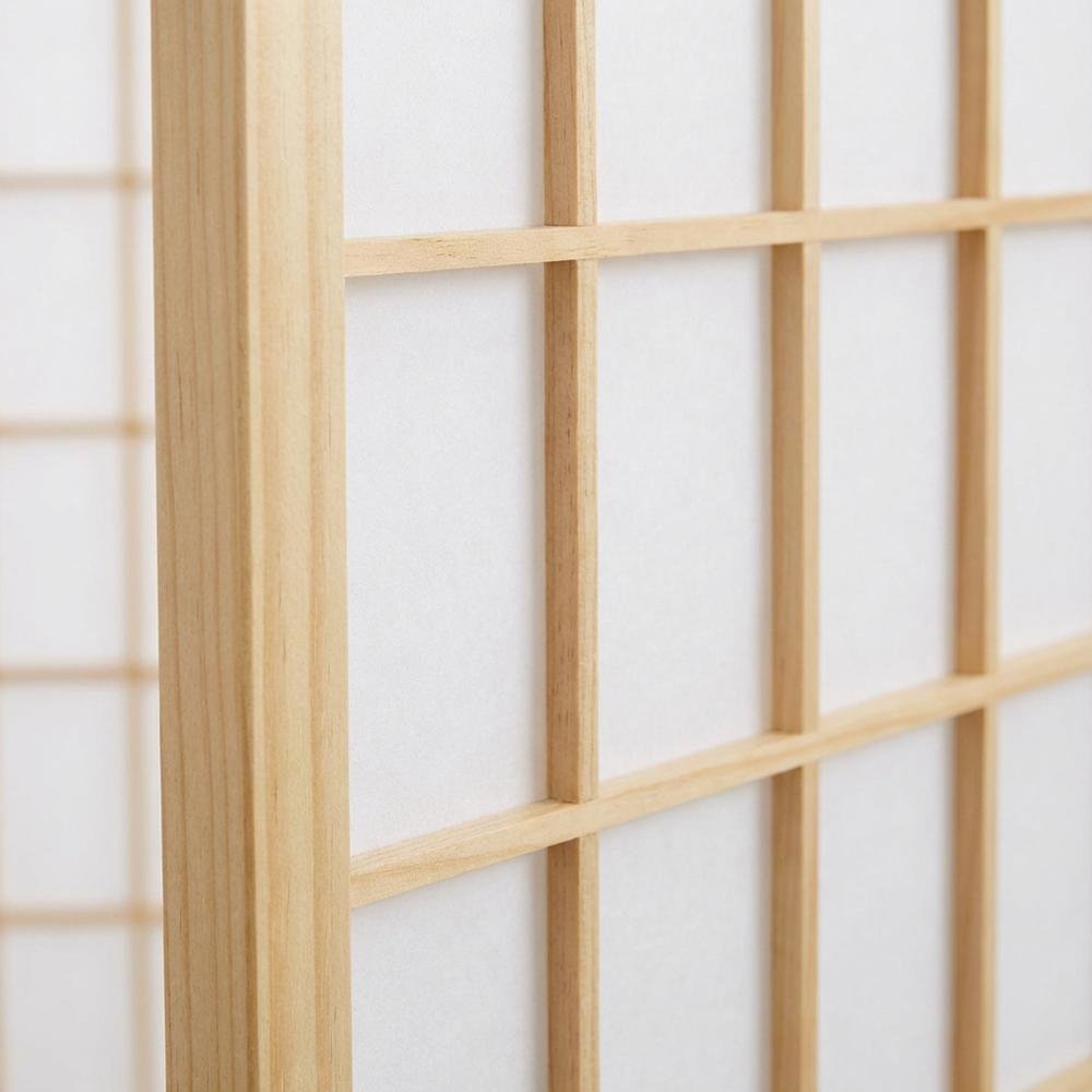 Natural 4-Panel Wood Folding Room Divider, Rice Paper, 71 Inch