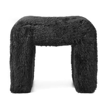 Zorya Contemporary Faux Fur U-Shaped Ottoman, Set of 2, Black
