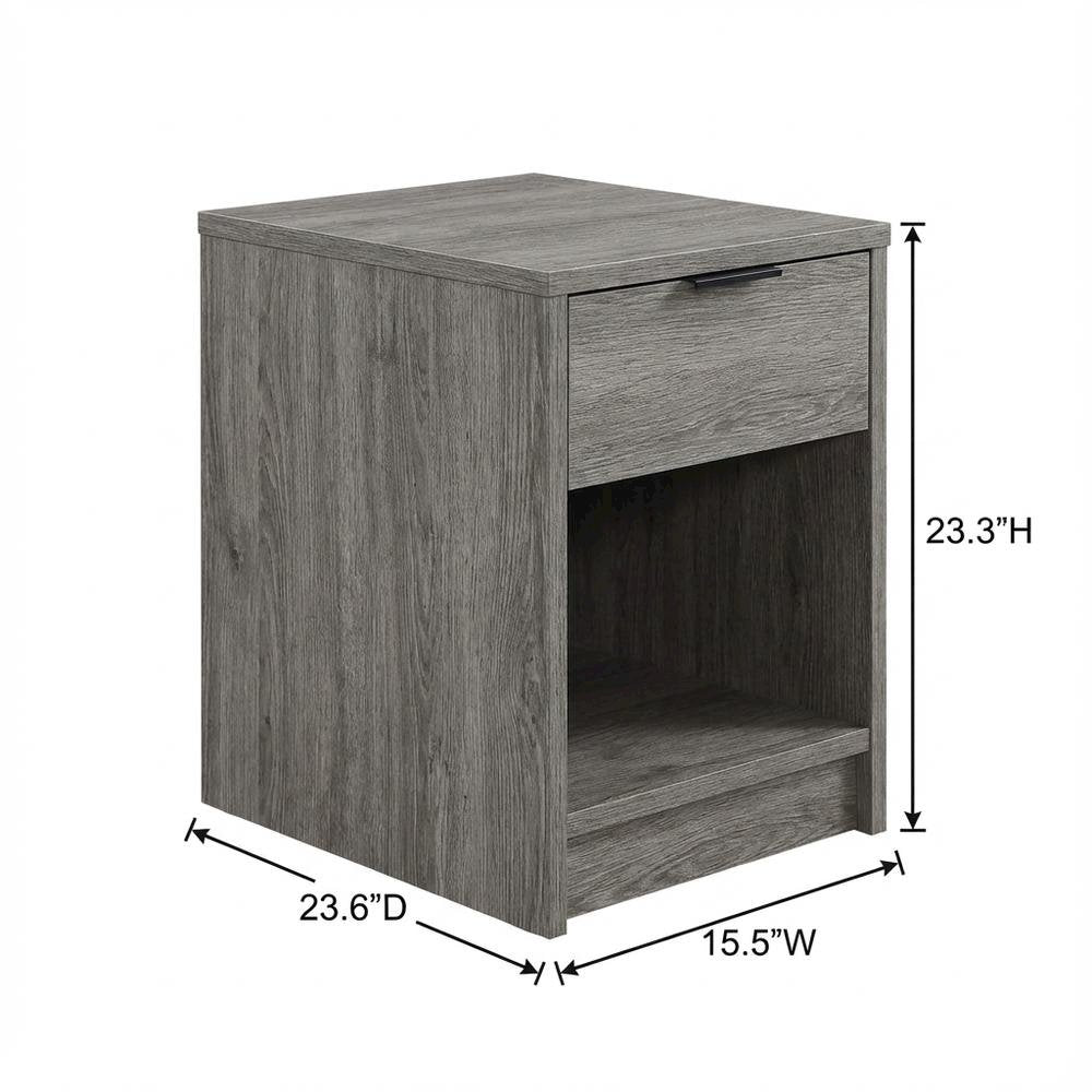 Antique Grey Finish Wood Nightstand with 2 Drawers for Bedroom Storage