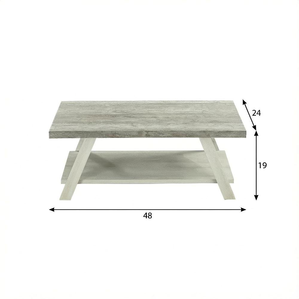 Two-Tone Weathered Gray and Beige Wood Shelf Coffee Table with Storage