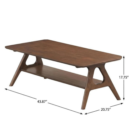 Mid-Century Modern Wood Coffee Table with Shelf and Storage Space