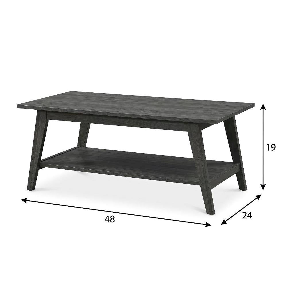 Two-Tone Wood Coffee Table in Weathered Walnut Gray with Open Shelf Storage