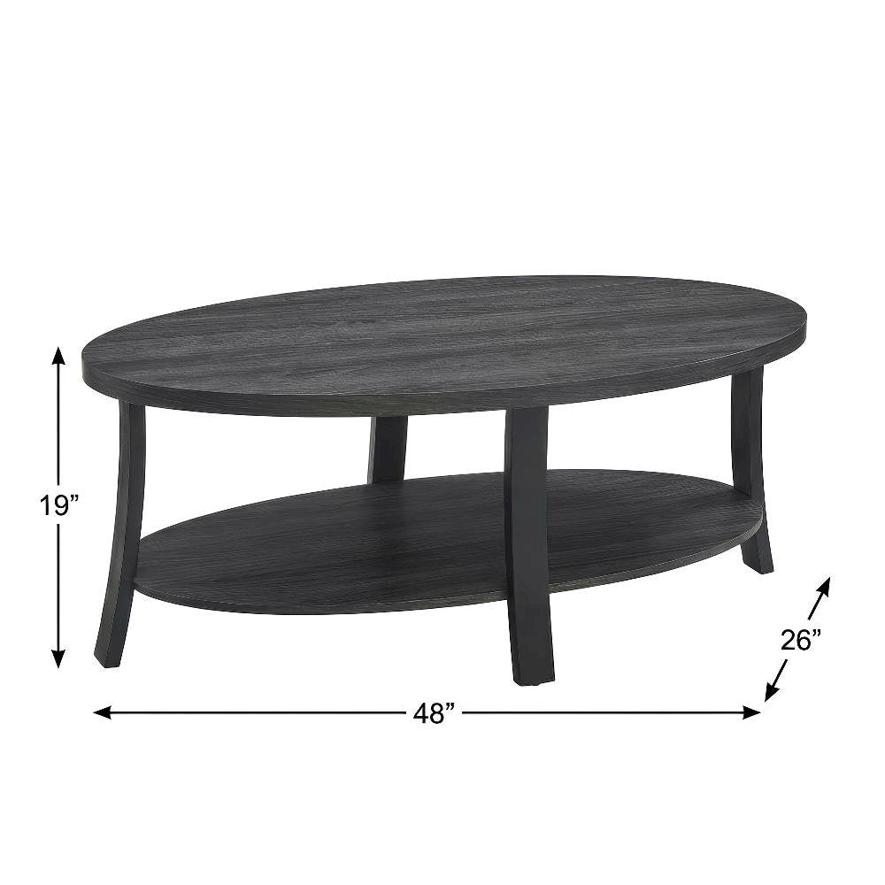 Contemporary Charcoal Oval Wood Shelf Coffee Table with Storage Space