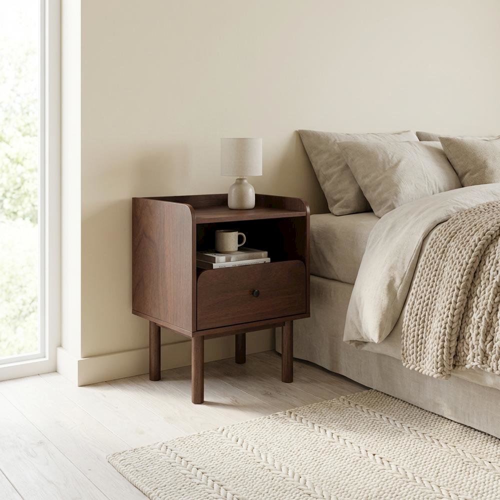 Dual-Tier Nightstand with Side Table Storage