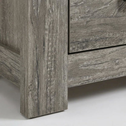 Weathered Gray Wood Nightstand with Two Drawers for Bedroom Storage