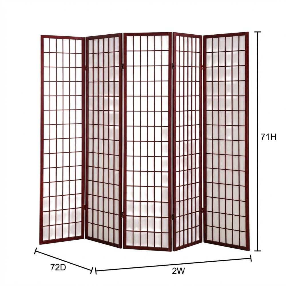 Cherry 4-Panel Wood Folding Room Divider, Rice Paper, 71 Inch