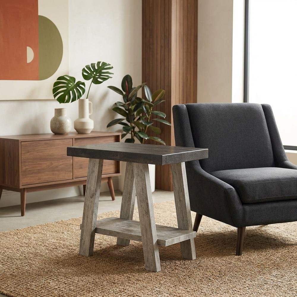 Brown, Side Table, Open Shelf, Quality Build, Durable Wood Frame
