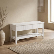 White Solid Wood Shoe Bench with Storage, Entryway Seating and Organizer