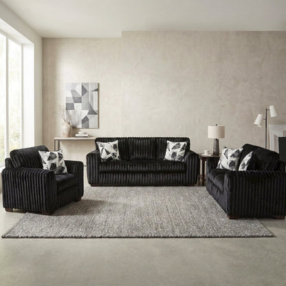 Nolan 3-Piece Living Room Set, Sofa Loveseat and Chair, Lush Black
