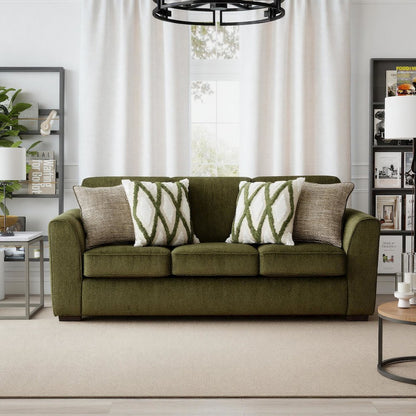 Marvella Living Room Sofa with Mosswood Chenille Upholstery, Accent Pillows