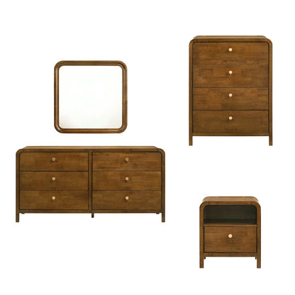Eldren Wood Bedroom Set Queen Platform Bed with Dresser Mirror, Nightstand Chest