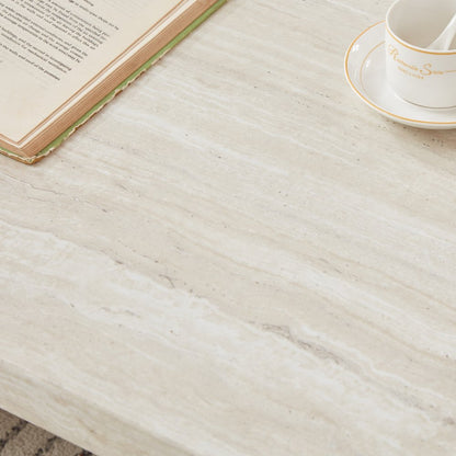 Cavira 3-Piece Faux Marble Coffee Table Set, Table and Two Side Tables, Beige