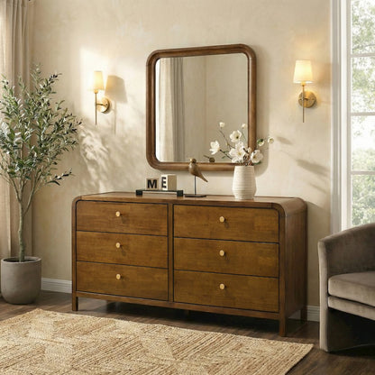 Eldren Wood Bedroom Set, Queen Platform Bed Dresser, Mirror, Nightstand Walnut
