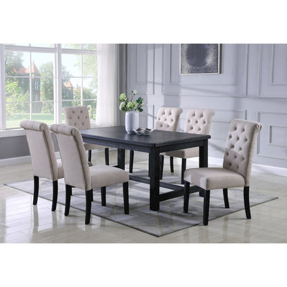 Leviton Antique Black Finished Wood Dining Set, Table with Six Chairs, Tan
