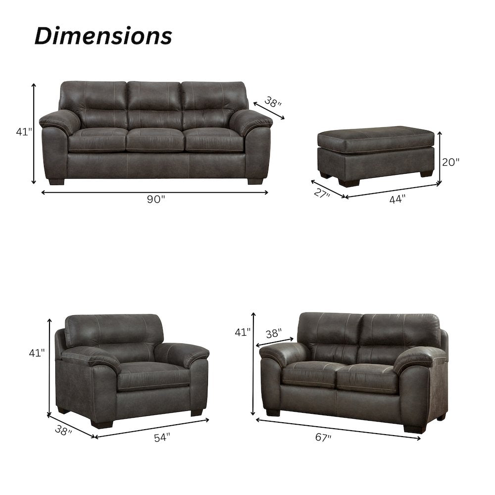 Tirana Contemporary Fabric Pillow-top Arm 4-Piece Sofa Set in Sequoia Ash