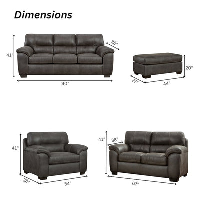 Tirana Contemporary Fabric Pillow-top Arm 4-Piece Sofa Set in Sequoia Ash