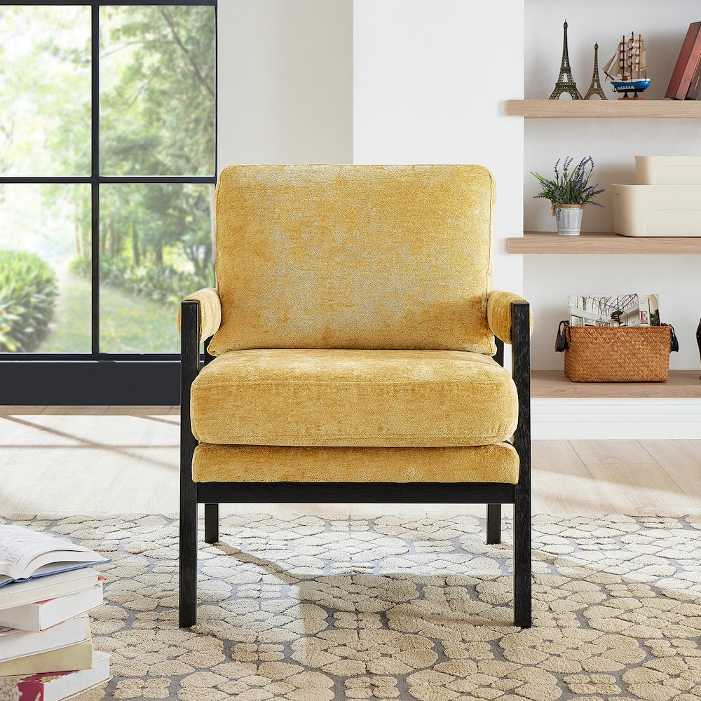 Kelly Mid-Century Modern Chenille Upholstered Accent Armchair, Yellow