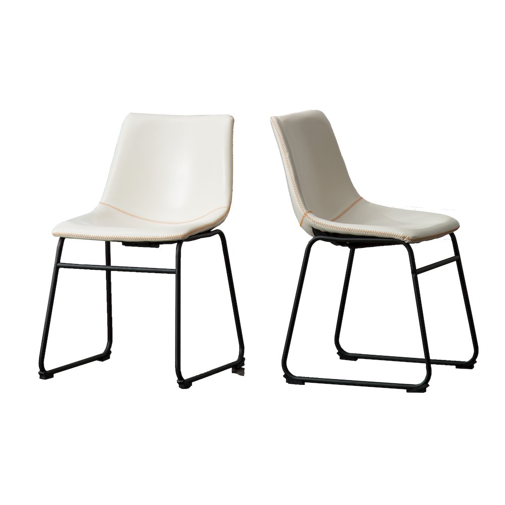 Lotusville Vintage PU Leather Dining Chairs, White, Set of 2