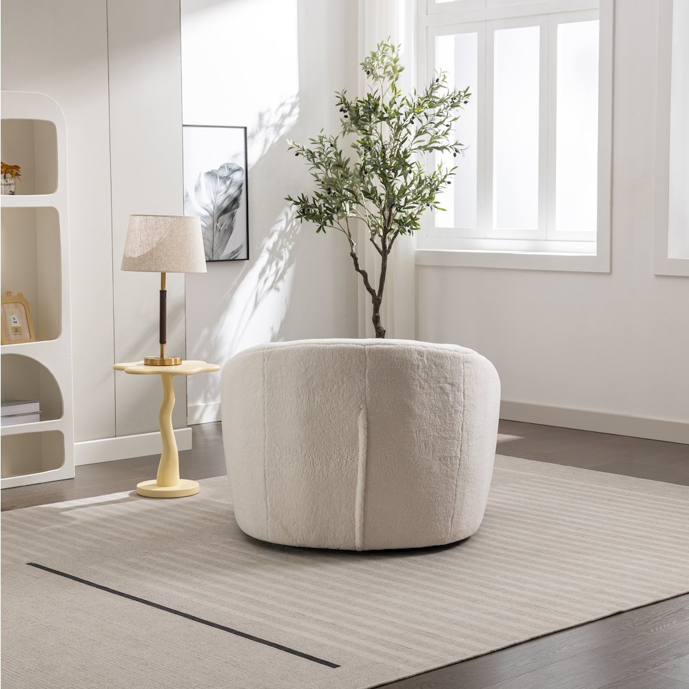 Luzern Modern Boucle Upholstered Accent Chair, 360 Degree Swivel, White