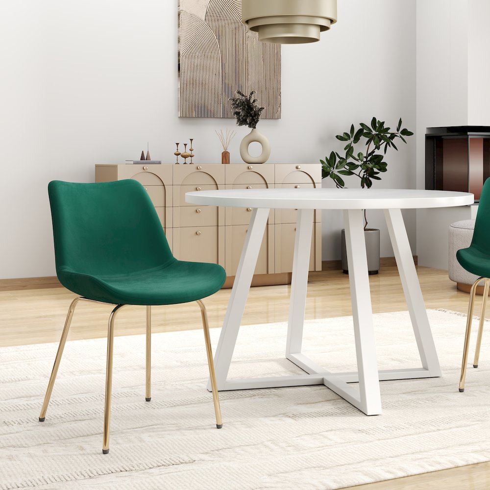 Avant 5-Piece Round Dining Set, Trestle Dining Table with 4 Side Chairs, Green