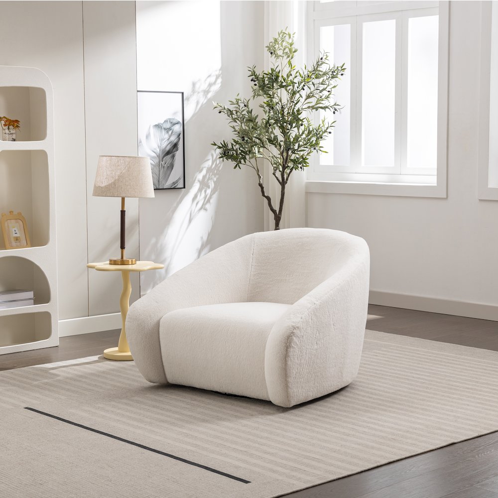 Luzern Modern Boucle Upholstered Accent Chair, 360 Degree Swivel, White