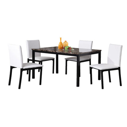Citico 5-Pc Dinette Set with Laminated Faux Marble Top and 4 White Chairs