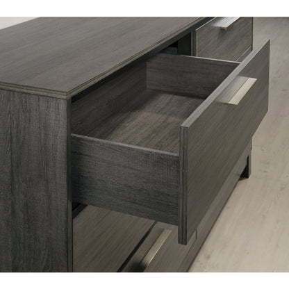 Grey Finish Wood Bed Room Set, King Bed, Dresser, Mirror, 2 Night Stands, Chest