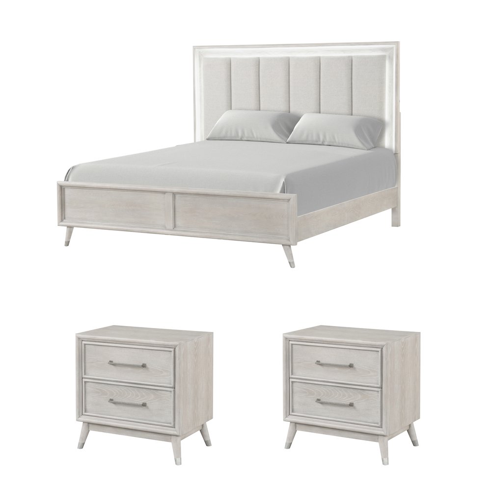 Seluna 3-Piece Bedroom Set with Touch LED Lighting, Gray Oak Finish, King