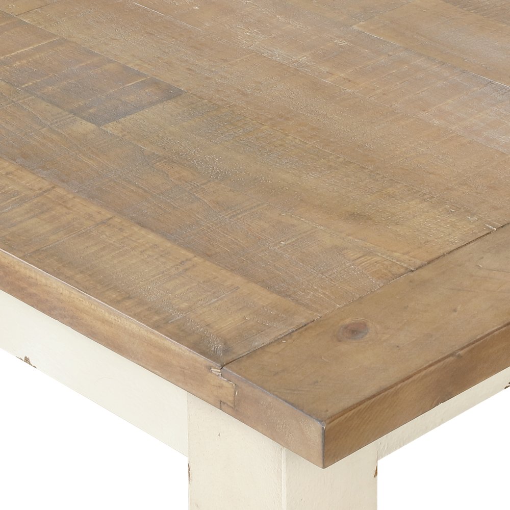 Prato Two-Tone Wood Dining Bench, Antique White and Distressed Oak