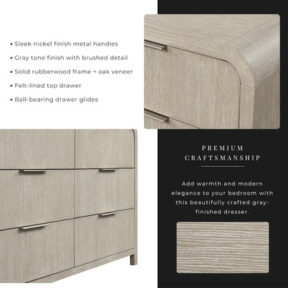 Tavari Contemporary 6-Drawer Wood Dresser, Light Gray