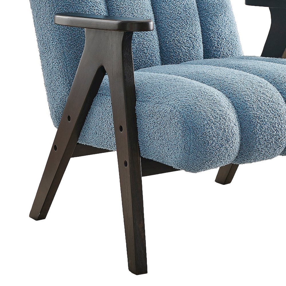 Rella Modern Teddy Sherpa Accent Chair with Espresso Wood Frame, Blue
