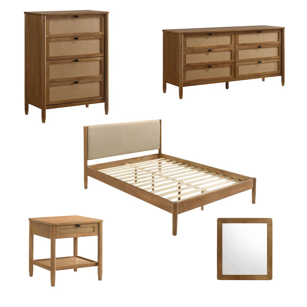 Vichy 5-Pc Bedroom Set with Queen Bed, Dresser, Mirror, Nightstand, Chest