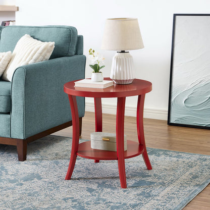 Perth Round End Table with Shelf, Red