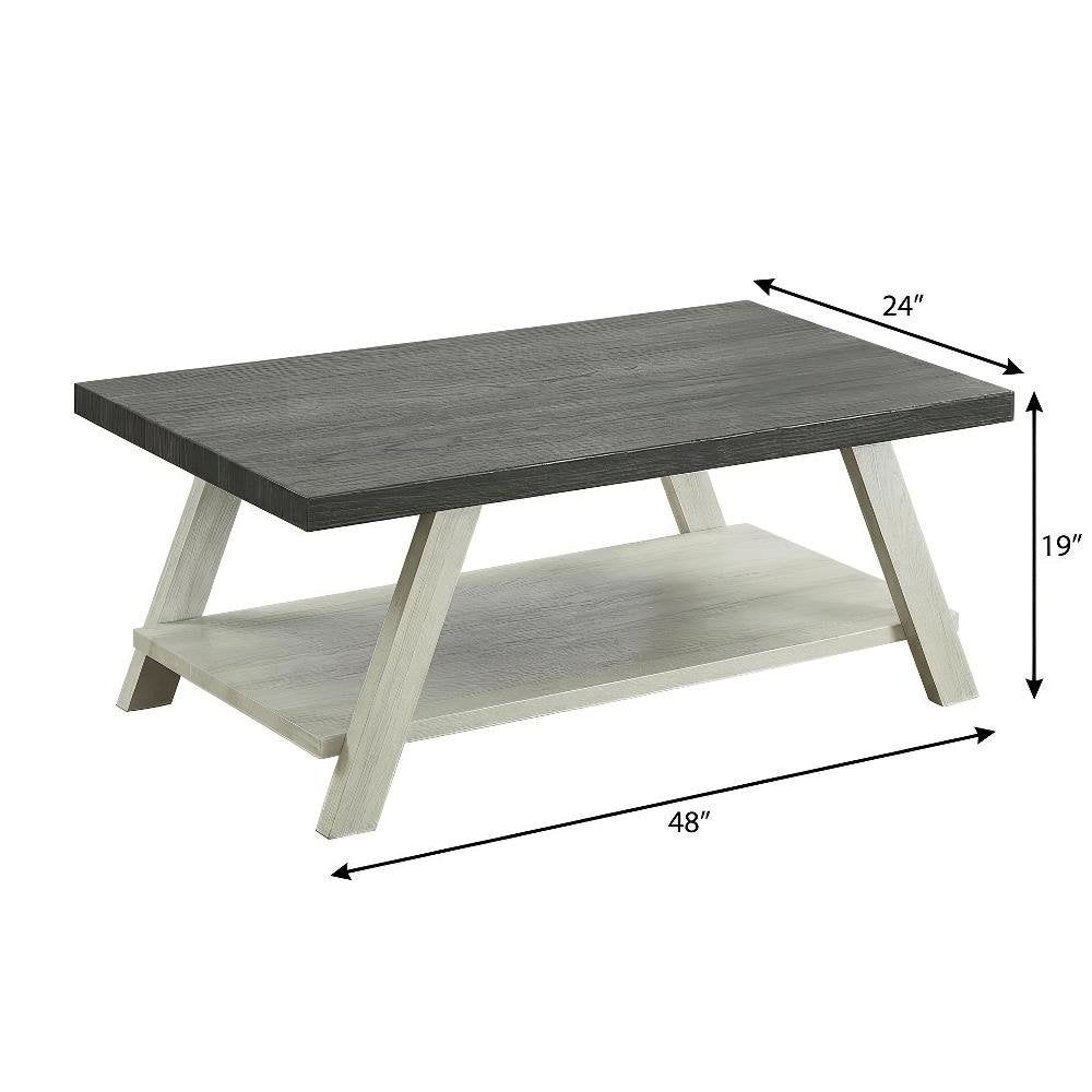 Two-Tone Weathered Charcoal Beige Wood Coffee Table with Storage Space
