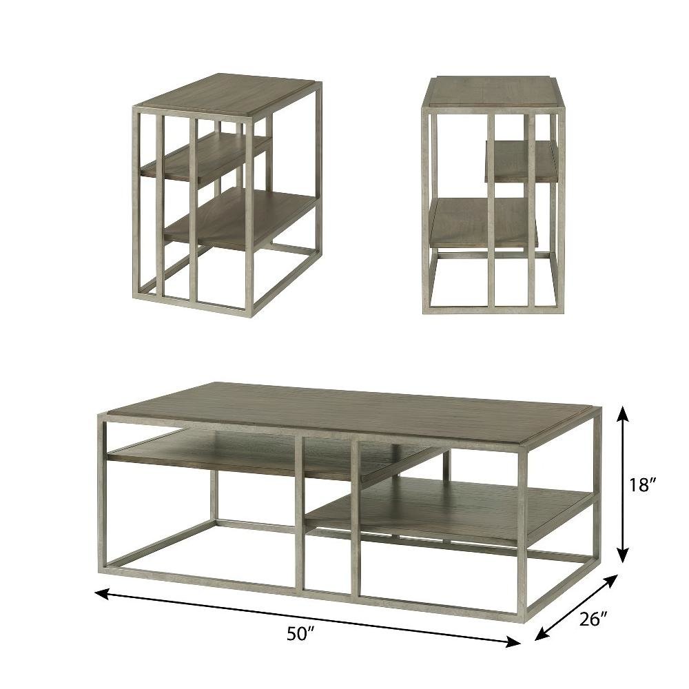 Metal Frame Coffee Table Set with 2 Wood Chairside Tables for Living Room