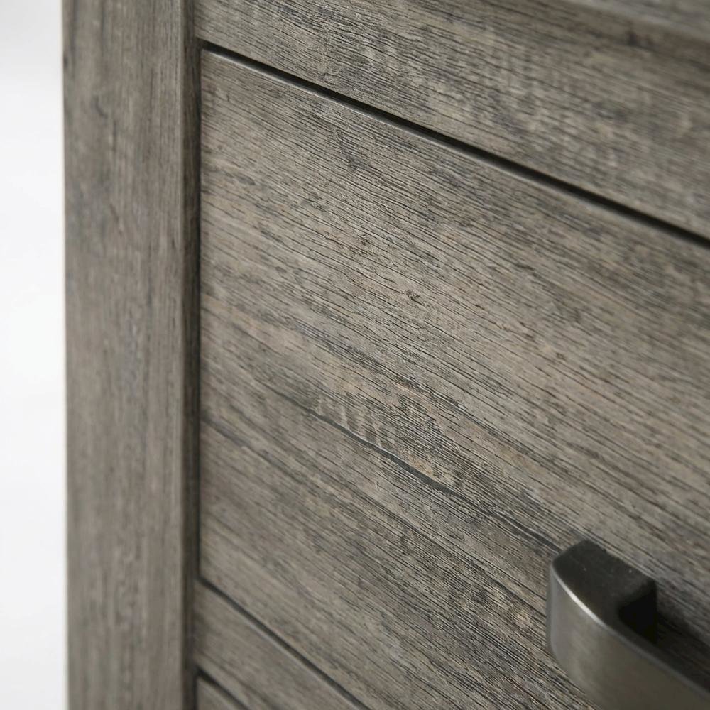 Weathered Gray Wood Nightstand with Two Drawers for Bedroom Storage