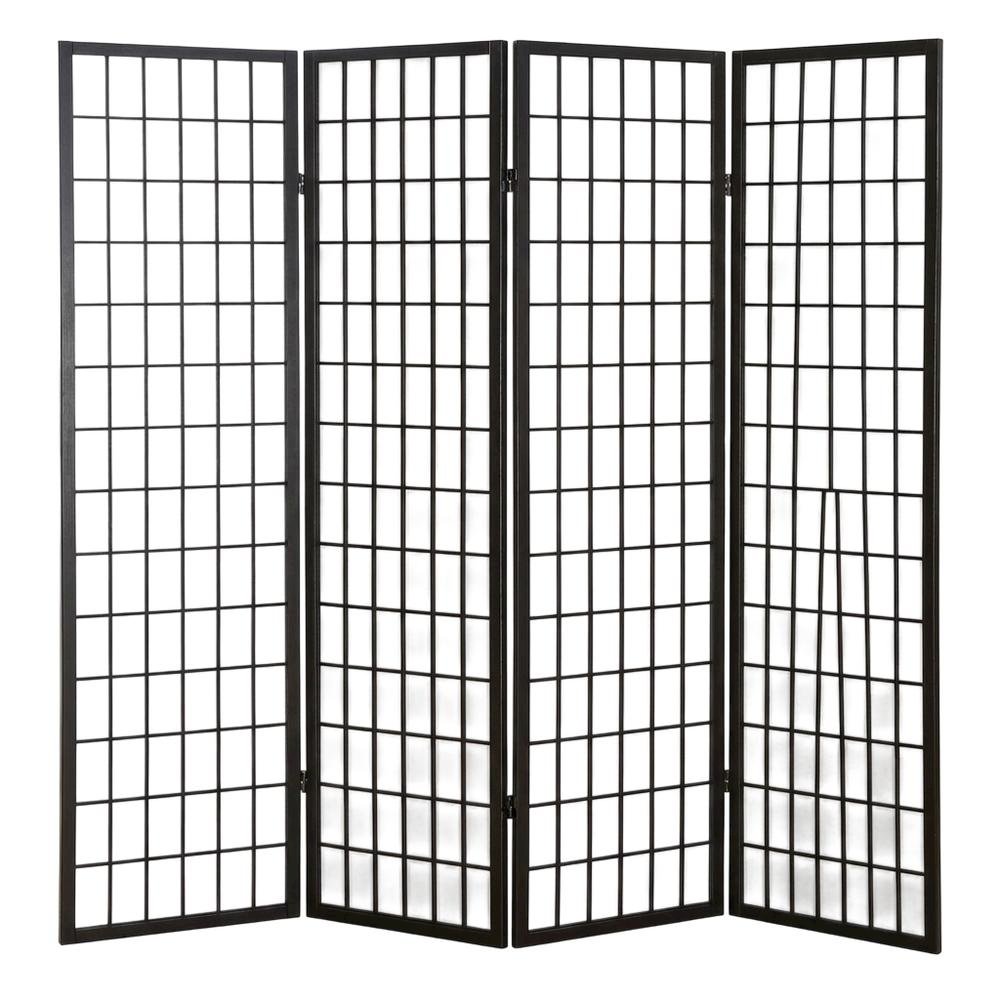 Black 4-Panel Wood Folding Room Divider, Rice Paper, 71 Inch