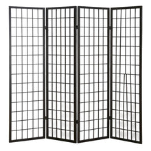 Black 4-Panel Wood Folding Room Divider, Rice Paper, 71 Inch