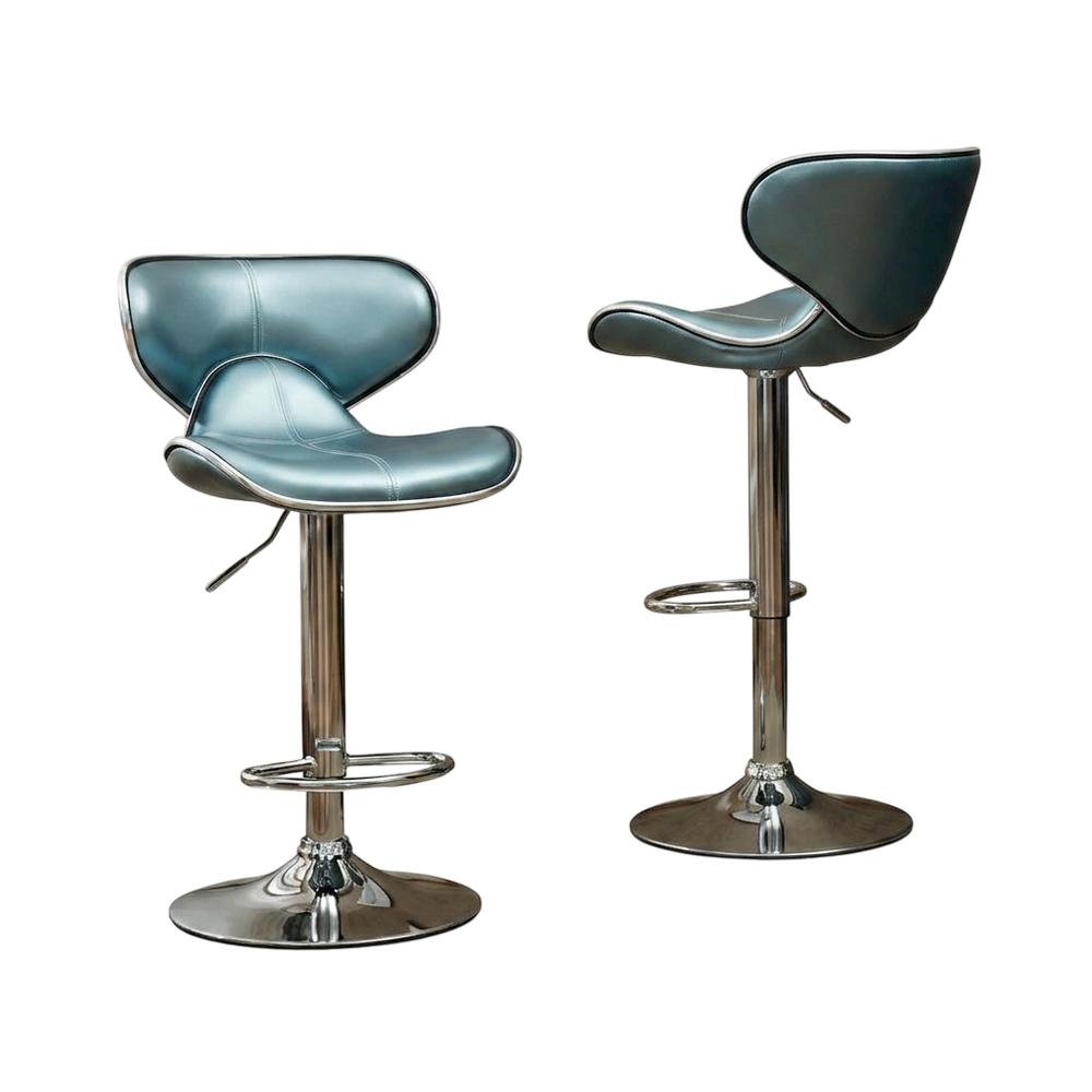 Blue Leatherette Adjustable Swivel Barstool with Chrome Base, Set of 2