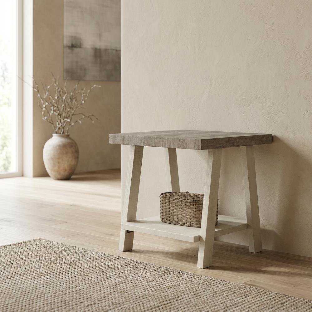 Beige, End Side Table, Open Shelf, Quality Build, Durable Wood Frame