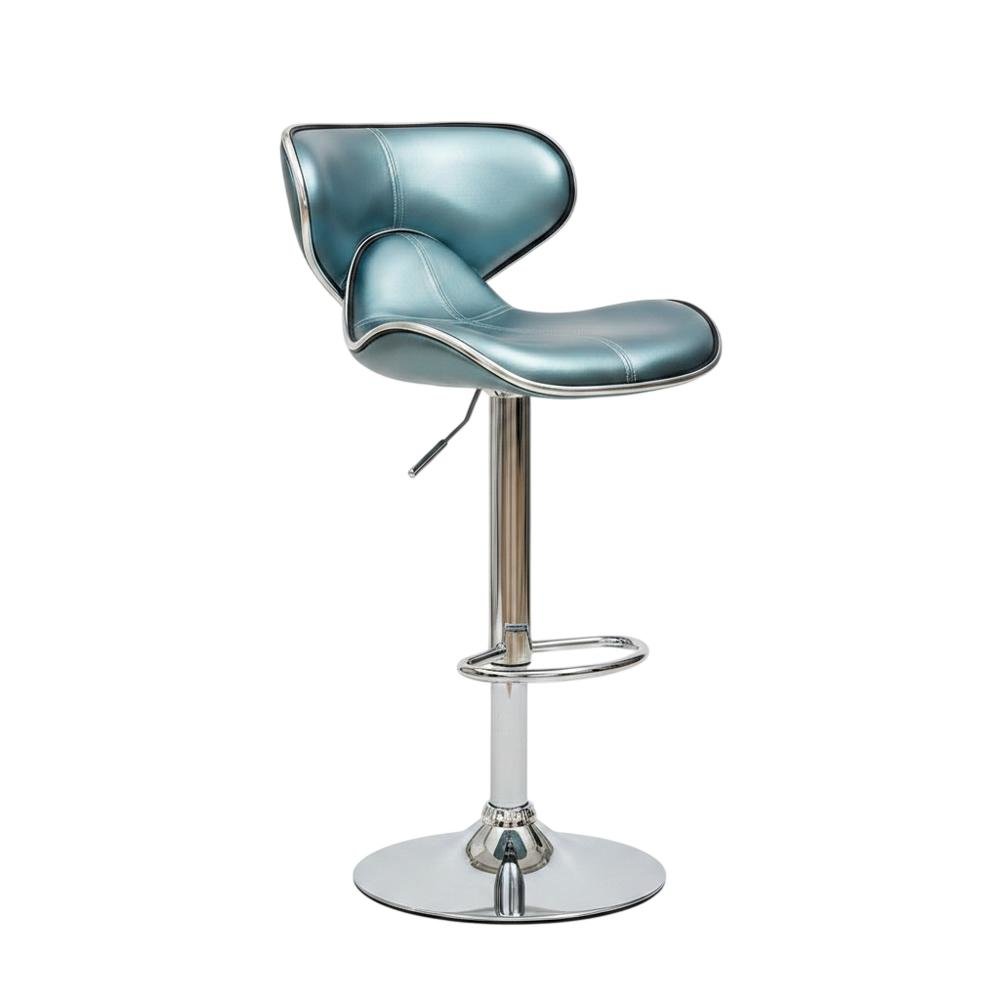 Blue Leatherette Adjustable Swivel Barstool with Chrome Base, Set of 2