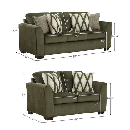Marvella Living Room Sofa and Loveseat Set, Chenille Upholstery, Accent Pillows