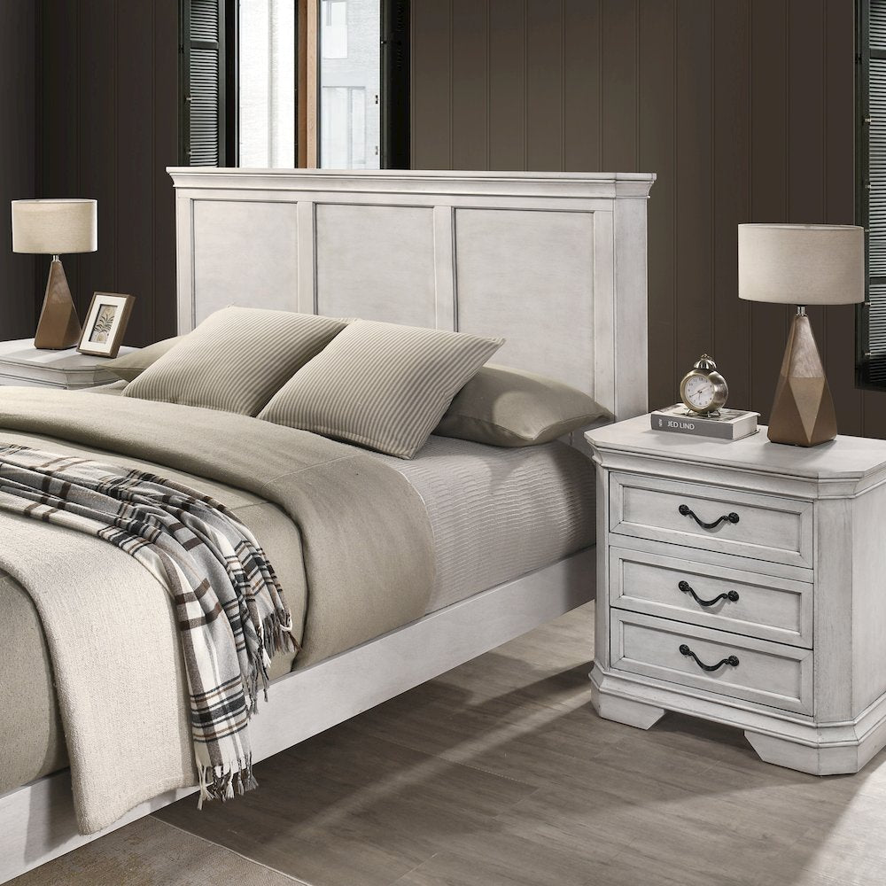 Maderne Wood Panel Bed with Dresser, Mirror, Nightstand, Chest