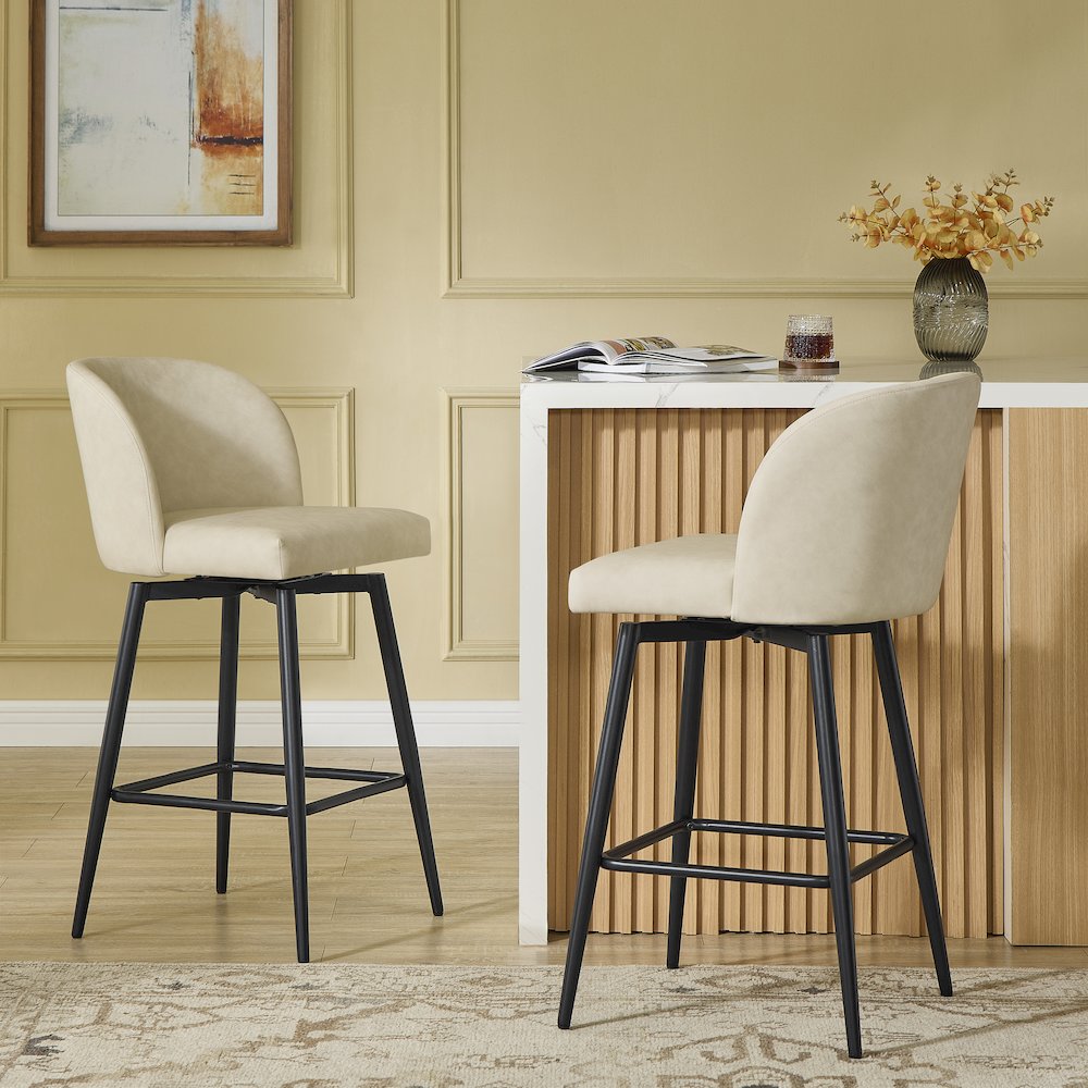 Rhythm Upholstered Counter Height Stool, 360° Swivel, Set of 2, Beige