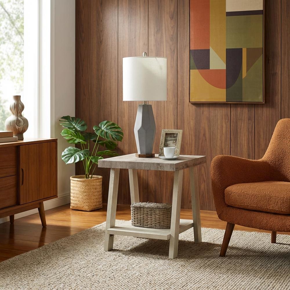 Beige, End Side Table, Open Shelf, Quality Build, Durable Wood Frame