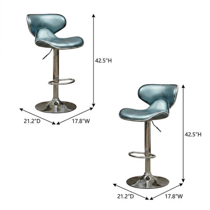 Blue Leatherette Adjustable Swivel Barstool with Chrome Base, Set of 2