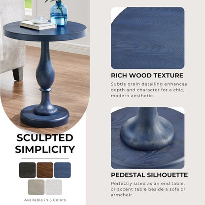 Solmere 22" Round Wood Pedestal End Table, Blue